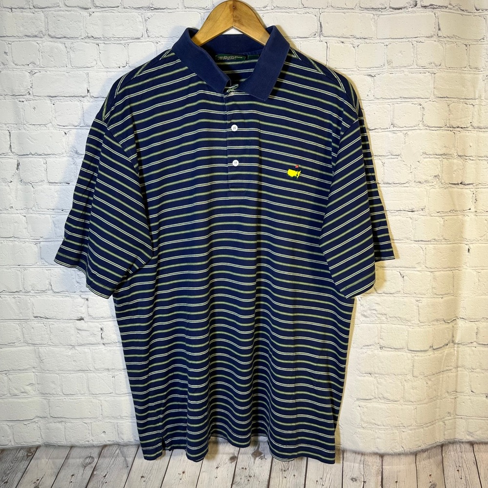 Amen Corner Masters Golf Polo Shirt Mens XL Navy‎ Blue Striped Pima Cotton Pique